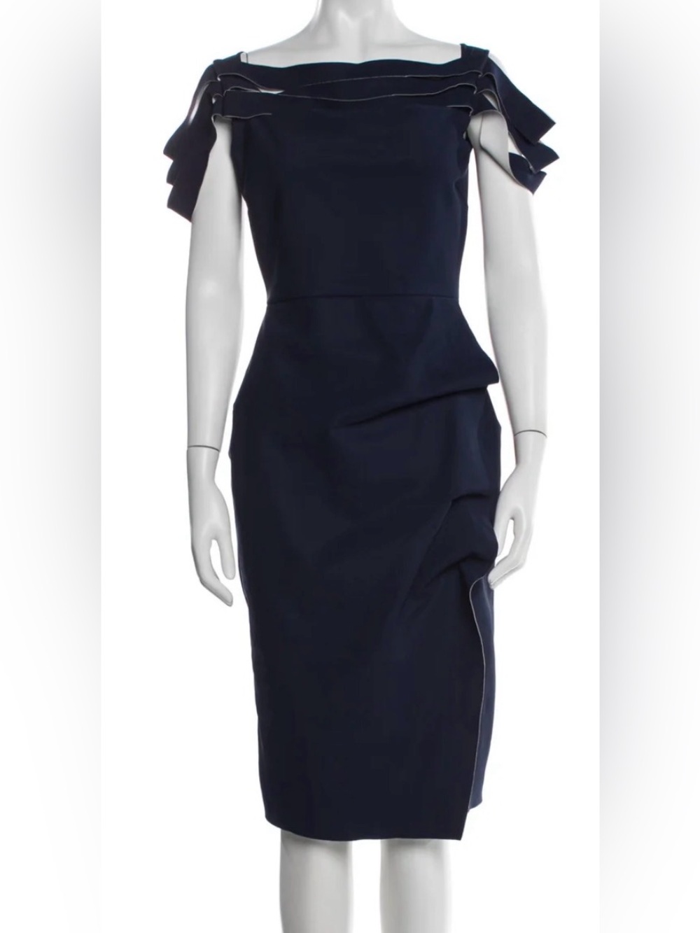 Chiara Boni Blue Off-Shoulder Knee-Length Dress.